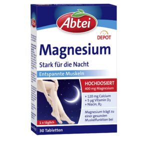 Abtei Magnesium Stark für die Nacht - entspannte Muskeln, hochdosiert, glutenfrei, laktosefrei, vegetarisch - 30 Tablett
