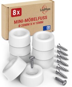 LouMaxx Mini-Möbelfüße für Kommoden - Schränke - Regale - Ideal für Holz- und Kunststofffüße - 8 Stück Ø 20mm H 10mm |
