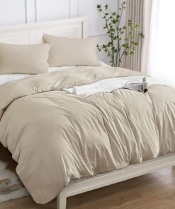 Bettwäsche 100% Baumwolle, Weich und Atmungsaktiv - Beige 155x200 3 Teile Set OEKO-TEX