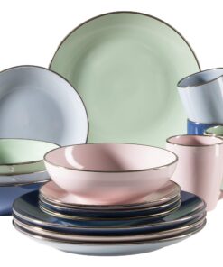 MÄSER 931870 Metallic Rim, Steinzeug Geschirr für 4 Personen | MÄSER 931870 Metallic Rim, pastell'n'blue Geschirr Set |