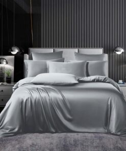 Bettwäsche Set Satin Hellgrau 4teilig Glänzend Luxus Reissverschluss
