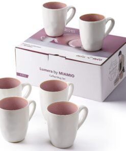 MIAMIO Rosa Steingut Keramik Kaffeetassen Set 6x350ml Handmade Lumera Kollektion