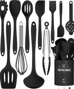 Küchenhelfer Set, 12-teiliges Silikon Hitzebeständiges Kochgeschirr, Spülmaschinenfest Antihaft, mit Utensilienhalter -