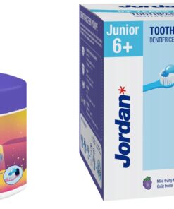 Jordan Junior Zahnpasta-Pumpe 6-12 Jahre - Pumpspender 3 Tuben Menge Traube 1450 ppm 150ml