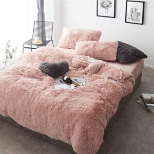 CoutureBridal 2-teilige Plüsch Bettwäsche für 1 Person, Rosenflanell mit Reißverschluss, warm und flauschig + 2 Kopfkiss