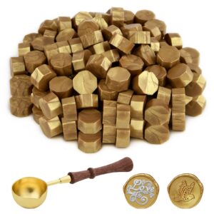 ASTARON Gold Siegelwachs für Einladungen - 300 Stück Siegelwachs Pearl mit Löffel - Ideal für Geschenkverpackungen und W