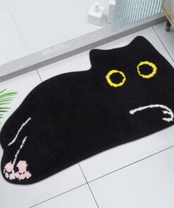 Yamepuia rutschfest Waschbar schwarze Katze Badematte für Badezimmer, Badewanne und Eingang, 40 x 70 cm - niedlich Absor