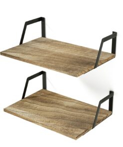 SRIWATANA Wandregal 42x30x12 cm 2er Set Schwarz - Holz Metall für Wohnzimmer Badzimmer Küche