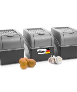 Novaliv Graue Kartoffel Aufbewahrungsbox 3x groß 9L | Stapelbar für Zwiebeln und Obst | Frischhaltung Ens rationelle Ver