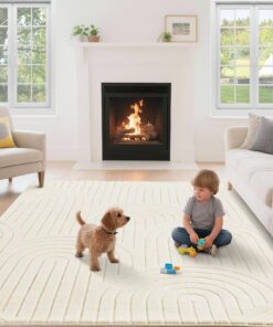 Wohnzimmerteppich Kurzflor Hoch-Tief-Effekt Beige 3D 160x220cm Moderner Design Schlafzimmer Kinderzimmer