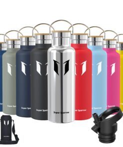 Super Sparrow Edelstahl Trinkflasche - 350ml/500ml/620ml/750ml/1L - Auslaufsicher, BPA-Frei mit 2 Deckeln