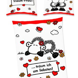 JACK Renforcé Linon Bettwäsche Sheepworld 2 TLG. Frau ...träum ich am liebsten 135x200cm Wendebettwäsche