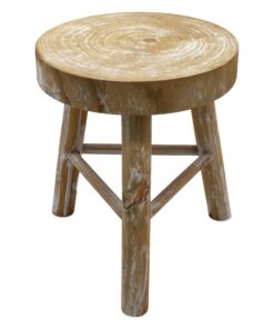 Spetebo White Washed Holz Blumenhocker - Massivholz Deko Hocker Shabby Chic - Pflanzenständer Ø 35 cm Mini Beistelltisch