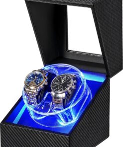 ANWBROAD Uhrenbeweger für Automatikuhren JWW007C - 4 Modi, drehbares Gehäuse, LED-Kristall, superleiser Motor, Typ-C-Ada