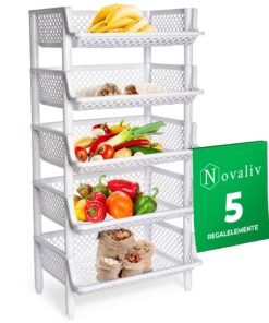 Novaliv Weißes Korbregal für Vorratsraum und Keller | Novaliv Stapelbare Obstregale für Lebensmittelaufbewahrung | Nova