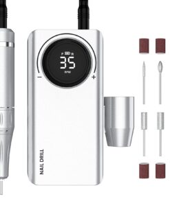 Nagelfräser Akku 35000 U/Min Delanie für Gelnägel - Elektrisch 6 in 1 mit LED-Anzeige und USB-Aufladung - Silber Nagelfr