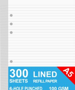 (3 Packungen) A5 Liniertes Papier, perfekt für große Leder-Journal/Filofax-Binder - 300 Blätter Nachfüllpapier, 6 Löcher