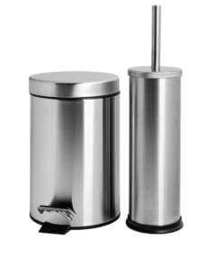 Harbour Housewares 3L Edelstahl Badezimmer-Mülleimer- und Bürstenset - gebürstet rundes Treteimer-Toilettenbürsten-Set