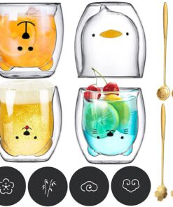 Doppelwandige Latte Macchiato Gläser JOTOL Set, Kaffee Teegläser Trinkgläser, Geschenkset mit Löffel und Untersetzer, pe