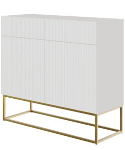 Selsey Kommode Schrank - Weiss, 100 cm Breit, 2 Schubladen & 2 Türen, Veldio Goldene Beine,Idealer Aufbewahrungsschrank