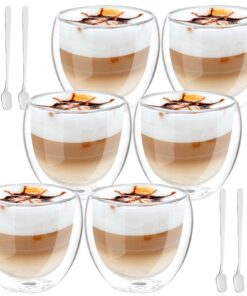 Doppelwandige Kaffeegläser Latte Macchiato 250ml Thermogläser, 6er Set Cappuccino Kaffeebecher Glas