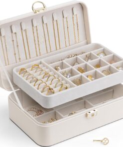 Vlando Doppelschicht Schmuckkasten für Mädchen und Damen - Abschließbar - Schmuckaufbewahrung Box für Ringe, Ohrringe, A