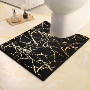 QJHOMO rutschfest Waschbar Badvorleger Schwarz, Gold Deko WC Teppich 50x60 cm QJHOMO saugstark mikrofaser Weich Badematt