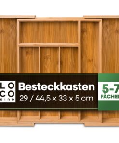 Loco Bird Bambus Besteck Organizer - Verstellbar 5-7 Fächer für Küchenschubladen