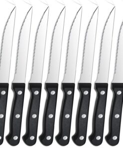 Pleafind Edelstahl Steakmesser Set, 8-teiliges scharfes Küchenbesteck, Spülmaschinenfest mit Wellenschliff fürhaitige K