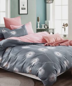Bettwäsche 135x200 Baumwolle Set 4teilig Grau Rosa Blumen Muster für Sommer und Winter Weiche Stoffqualität