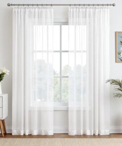 EMEMA Transparente Gardine Vorhänge Weiss für Wohnzimmer und Schlafzimmer Dekoöschal