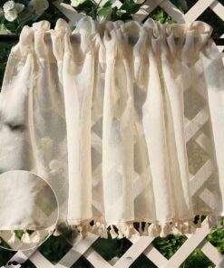 2pcs Boho Beige Scheibengardinen für Küche und Wohnzimmer Halbtransparent Vintage Quasten Vorhänge | Vintage Halbtransp