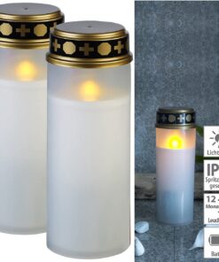 PEARL Grabkerzen: 2er-SetXL-LED-Grablichter, Lichtsensor, Batteriebetrieb, 21cm, weiß | Kerzenbatteriebetrieb, LED-Kerze