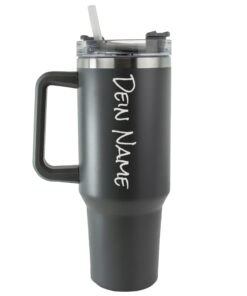Tumbler Trinkbecher mit Strohhalm 1.18L, thermobecher hält kühl und warm, personalisiert mit Namen, trauerbar für Auto u