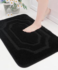 BEQHAUSE Rutschfeste Badezimmermatte Schwarz 50x80 cm - Waschbar, Duschbereitschaft, Global Recycled Standard, OEKO-TEX