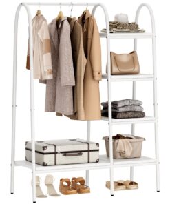 DlandHome Kleiderständer Weiß für Wohnzimmer & Schlafzimmer mit 5 Regalstufen