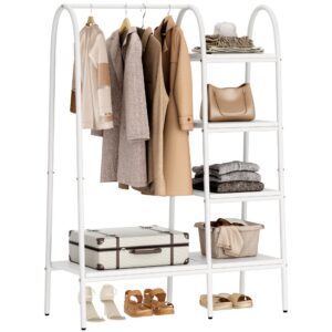 DlandHome Kleiderständer Weiß für Wohnzimmer & Schlafzimmer mit 5 Regalstufen
