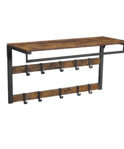 VASAGLE Wandgarderobe mit 10 abnehmbaren Haken und Ablage für Flur & Schlafzimmer LCR201B01 vintagebraun-schwarz