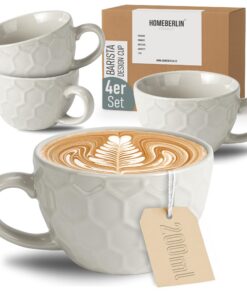 Barista 4er Cappuccino Tassen Set - 200ml Kaffeetassen Set - Premium Handgemachte Kaffee Tassen für Coffee-Liebhaber im