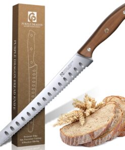 Purple Dragon Rundes Sägemesser Wellenschliff mit ergonomischem Holzgriff, ideal für Sauerteig und Kuchen, hochscharfe M
