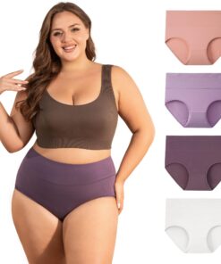 INNERSY Große Größen Damen Taillenslip Baumwolle High Waist Slip (44-62) 4 Pack OEKO-TEX STANDARD 100