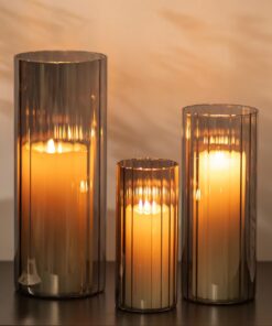 Glasseam Windlichter Schwarz: Outdoor Kerzenhalter für modernes Wohnzimmer Dekor | 3er Set Glasseam Glaszylinder: Kerze