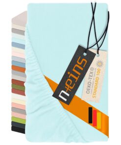 NPlus Eins Spannbettlaken - Feinbiber aus 100% Baumwolle, 90-100x200 cm Hellblau - Made in Germany - Baumwollqualität fü