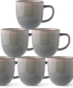 GBhome Steingut Kaffeetassen 6er Set 350 ml mit großem Henkel – spülmaschinen- & mikrowellensicher für Latte Cappuccino,
