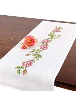Rosen Tischdeckenshop24 Stickset Rosa | Handgefertigtes Kreuzstich-Stickwaren Set für Erwachsene | komplettes Tischläufe