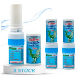 Hong Thai Naseninhalator – Blau 3 Stück | Duftstift mit ätherischen Ölen | Ideal für unterwegs | Erfrischt deinen Sinn u