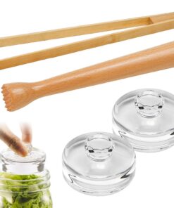 4er Fermentierset Glasgewichte 7cm + 25cm Stößel Zange für Kimchi Sauerkraut Fermentieren