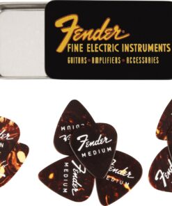 Fender Fine Electric Pick Tin 3 Stärken Mix für E- und Akustikgitarre Sammlerbox Tortoise Shell Design 12 Celluloid Plek