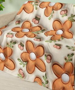 Kuscheldecke Orange Blumen Grün Flanell Waschbar Weich Decke für Sofa 150x200cm