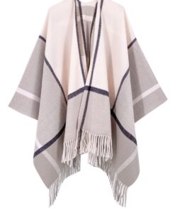 Breezy Lane Übergroße Plaid Poncho Cape Damen Open Front Strick Schal Herbst Winter